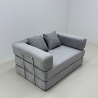 Divano Letto in Velluto a Coste Beige, Compresso Sottovuoto, Stile Retrò, Imbottito in Spugna, Ideale per Soggiorni e Piccoli Appartamenti