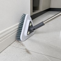 Brosse de nettoyage triangulaire 3 en 1 à long manche en acier inoxydable avec tampon de serpillière remplaçable et brosse à poils durs