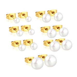 Pendientes de Perlas Elegantes y Sencillos, Chapados en Oro de 18k, Acero Inoxidable, Perlas de Imitación, Joyería de Moda para Mujer - Product Image 4