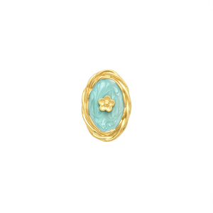 Bague tendance en acier inoxydable 316L plaqué or PVD, durable et résistante, design ovale avec détail floral - Product Image 2