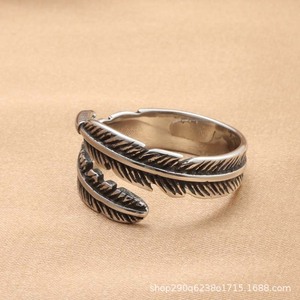 <b>Feather</b> <b>Ring</b> Stainless Steel Men's Retro <b>Silver</b> Gift Jewelry - Product Image 2