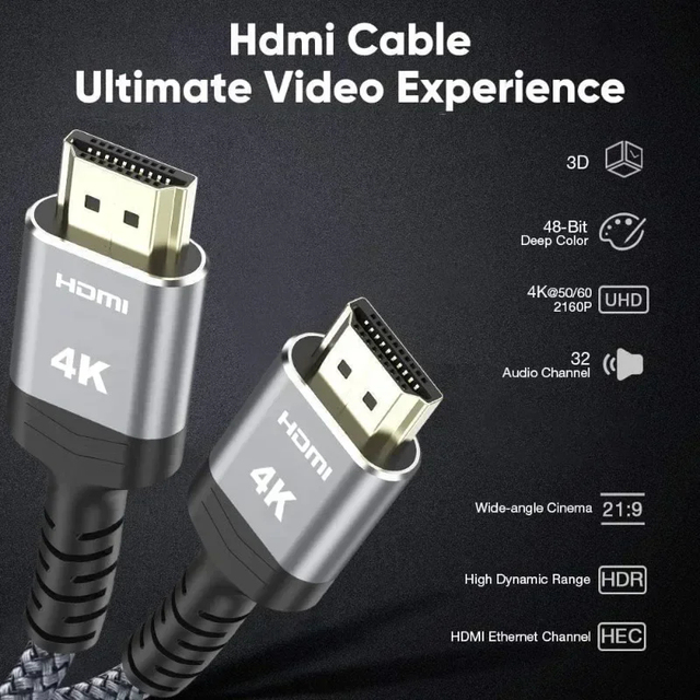 Xput 2M/3M Silver HDMI2.0 Coaxial Cable 4K 60Hz Gold Plated Male to Male with PVC Jacket for Computers & Monitors