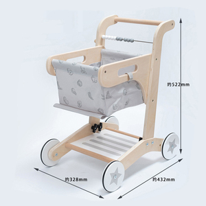 Toptan ahşap bebek yürüteci erken öğrenme alışveriş sepeti yürümeye başlayan rol oynamak sevimli Mini ahşap oyuncak alışveriş arabaları - Product Image 4