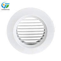 Grille d'aération ronde réglable à fixation au plafond, en plastique ABS blanc, avec lamelles droites et fixation à ressort, pour systèmes CVC