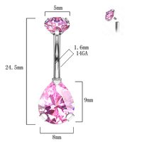 Métal éternel ASTM F136 titane filetage interne haut rond ensemble de broches larme goutte CZ nombril anneau bijoux de corps