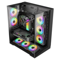 Hot Selling Black Gaming Computer Case Three Sides Tempered Glass Case PC Mid Tower Computer Case OEM