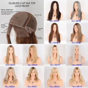 Bel capelli castano scuro con riflessi realistici Top in seta cappuccio senza colla da 16 pollici capelli umani lisci parrucche per donne caucasiche - Product Image 6