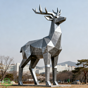 Escultura de Ciervo de Acero Inoxidable con Facetas Geométricas Grandes SENZHAO, Estatua de Animal de Metal Moderna para Exhibición de Arte Público al Aire Libre - Product Image 2