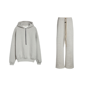 KIingSen High Quality Winter Half Zip Oversized Streetwear Hoodie Pants <b>Set</b> Breathable Baggy Cotton/Polyester <b>Knitted</b> 400g - Product Image 5