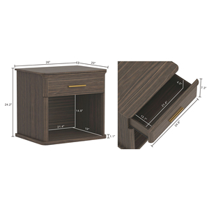 Walnut Nightstand With Drawer And <b>Open</b> Shelf <b>Storage</b> For Bedroom Use - Product Image 3