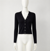 Pull en laine pour femme, col en V, boutonné, manches longues, tricoté, pour l'automne et l'hiver