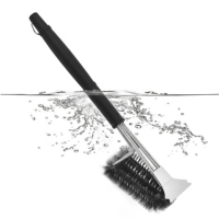 Brosse à griller en acier inoxydable avec grattoir - Brosse de nettoyage pour barbecue robuste à long manche Outil de nettoyage pour barbecue en plein air