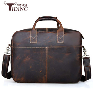 Tiding Men's Crazy Horse Leather <b>Briefcase</b> 16 Inch Large Capacity Laptop Bag Crossbody Shoulder Bag Brown - Product Image 4