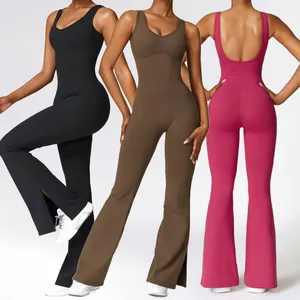 Hingto Onesie Flare Leggings Leisure Fitness Sport Nude Tight Playsuit Jumpsuit Bodysuit For Women