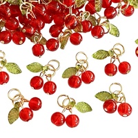 30 pièces de breloques cerises rouges, mini perles en verre acrylique mignonnes |   Boucles d'oreilles, bracelets, colliers, fabrication de bijoux, artisanat DIY, Chine