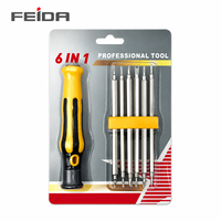 FEIDA 6 in 1 Set Obeng Magnetik Kuat Multi Bit Tipe Y Torx Segitiga Phillips Alat Perbaikan Tangan