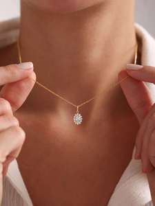 Collier pendentif en argent sterling 925 avec moissanite, forme de fleur, taille ovale et ronde, plaqué or, cadeau de mariage ou de fête - Product Image 3