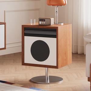 Mesita de noche vintage estilo Bauhaus con almacenamiento y gabinete giratorio para sala de estar o dormitorio. - Product Image 3