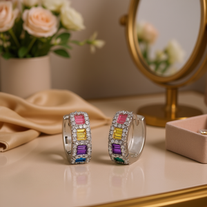 Pendientes de Aro Coloridos E3126 con Cristales de Corte Esmeralda y Engaste de Diamantes de Imitación, Joyería de Moda para Mujer, Geométricos, de Aleación, para Fiesta - Product Image 2