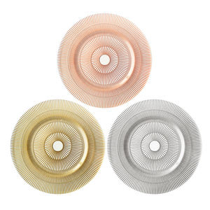 Plaque de <span class=keywords><strong>verre</strong></span> ronde de 13 pouces avec motif à rayures dorées Décoration d'hôtel de fête de mariage de luxe <span class=keywords><strong>en</strong></span> <span class=keywords><strong>verre</strong></span> bon marché clair - Product Image 1