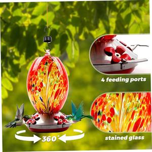 ที่ให้อาหารนกฮัมมิ่งเบิร์ดแบบเป่าด้วยมือ ทำจากแก้ว 800 มล. พร้อมตะขอรูปตัว S, แปรงเชือกป่าน, ที่กันมดสำหรับกลางแจ้ง - Product Image 6