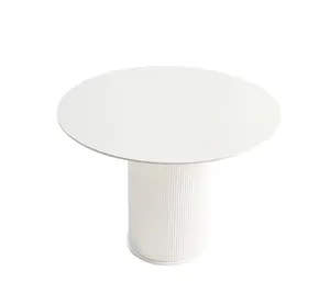 HPL Meja Makan Bundar Putih Klasik Modern Nordic Meja Dasar MDF untuk Ruang Makan dan Ruang Tamu