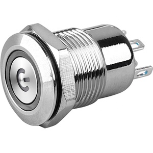 12Mm Metalen Drukknop Schakelaar Vlakke Kop Ring Power Logo 5V 12V 24V 220V Self-Reset Momentele Vergrendeling Waterdichte Schakelaar - Product Image 1