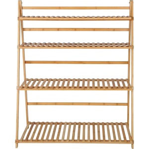 Modern 4-layer natural bamboo lacquer finish plant stand, foldable <b>ladder</b>, living room flower stand display rack - Product Image 2
