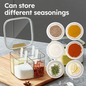 4 Compartment Plastic Clear Sealed Condiment Jars Kitchen Spice Seasoning <b>Box</b> with Lid and Spoon for Sugar Salt Pepper Powder - Product Image 2