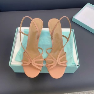 Sandalias de tacón de aguja con tira fina en la espalda, diseño minimalista con líneas huecas, elegantes zapatos de verano para mujer. - Product Image 4
