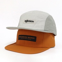 Topi Camper 5 Panel Pria dan Wanita dengan Logo Patch Karet Custom, Pinggiran Datar, Tepi Patch Tenun, untuk Camping, Outdoor, dan Hiking