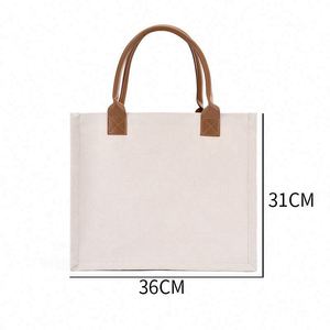 Bolsa de Lona Cuadrada de Alta Calidad para Mujer, con Logotipo Personalizado, Bolsa de Compras de Lona de Algodón Laminada con Asa de PU - Product Image 2