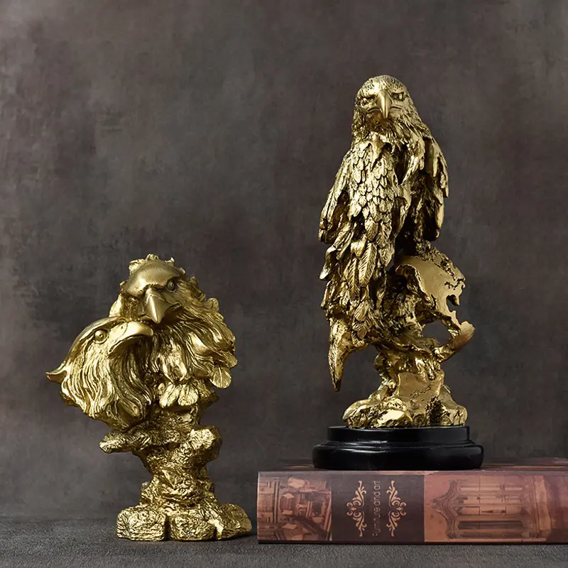 आंतरिक सजावट राल सोना पीतल स्थायी ईगल मूर्ति शिल्प के लिए पक्षी मूर्तिकला को खत्म करें
