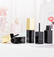 Tubes carrés de luxe en plastique 8 ml pour brillant à lèvres et fard à joues, avec bouchon à vis doré, flacon noir et applicateur, contenant cosmétique couleur personnalisée