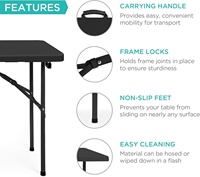 Table pliante rectangulaire en acier allié et plastique de 1,2 m, robuste, portable, avec poignée de verrouillage, pour pique-nique, fête, camping