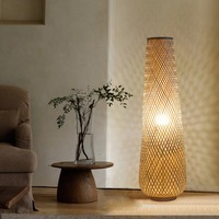 Lampe sur pied en bois Wabi Sabi, style japonais, lampe sur pied en osier pour salon de thé, chambre à coucher, coin restaurant, éclairage