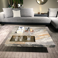 Table basse carrée de luxe en pierre de marbre cadre en métal moderne noir en acier inoxydable Table centrale ensemble de meubles de salon à la maison Tables basses