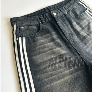 Manufacturer Custom <b>Trousers</b> Stripe Oversized Baggy Pants Vintage Distressed Heavyweight Straight Wide Leg Pant Denim Jeans Men - Product Image 3
