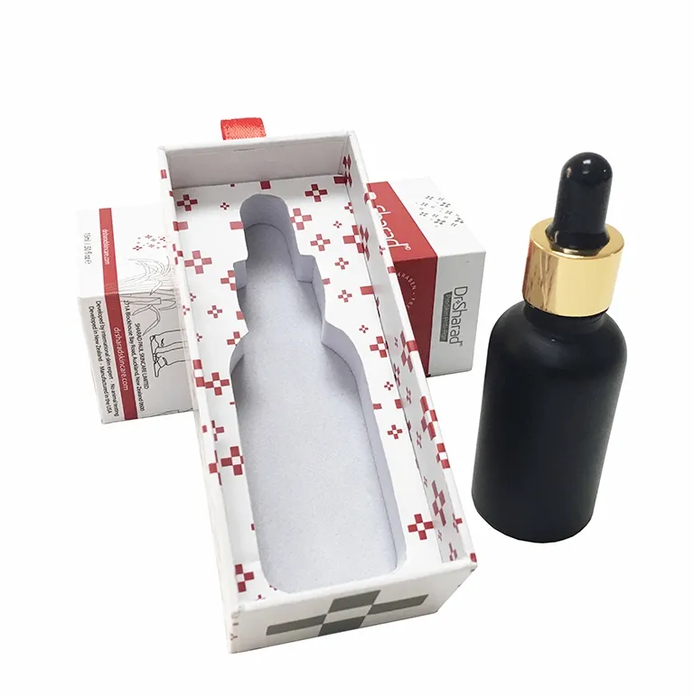 Cartone da stampa personalizzato 10ml 15ml bottiglia profumo olio essenziale cartuccia contagocce confezione con inserto e seta