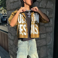Chemise Courte Boxy à Imprimé Graphique Personnalisé, T-shirt Vintage Boutonné, Chemise à Carreaux Rétro Tartan 100% Coton pour Hommes