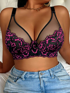 <span class=keywords><strong>Soutien</strong></span>-<span class=keywords><strong>gorge</strong></span> Grande Taille Noir Rouge Push-Up Anti-Affaissement, Raccordant les Poitrines Latérales, Bonnets Complets, Dentelle Respirante, Lingerie Sexy pour Femme - Product Image 4