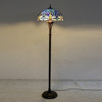Lampe sur pied LongHuiJing Dragonfly de style Tiffany, 16 pouces de large, 2 lumières, double chaîne, abat-jour en verre teinté, base antique, éclairage décoratif
