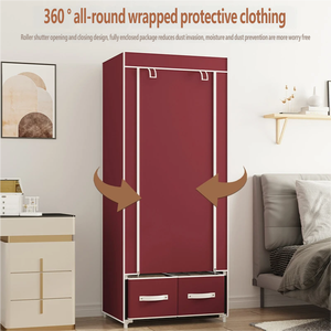 Armoire à double ouverture avec tiroirs, étagère suspendue, portable, en tissu, <span class=keywords><strong>pour</strong></span> dortoir, appartement en location, montage facile, rangement - Product Image 3