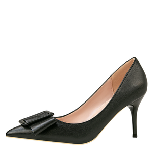 Sottile tacco alto bocca poco profonda scarpe a punta del cuoio capelluto fibbia scarpe da donna tacco - Product Image 3