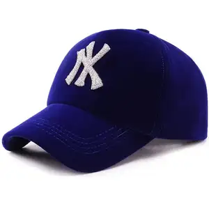 批发价格设计师帽子纽约水钻棒球帽蓝色gorras定制棒球帽