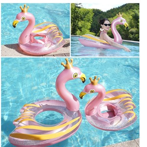PVC <b>Inflatable</b> Flamingo Swim Ring With Crown For Kids And Adults Swimming <b>Pool</b> <b>Float</b> Cartoon Design - Product Image 4