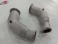 KM Euro 6 High Flow Catalyst Downpipe Heat Shield SS304 Knalpot Performa untuk Audi RS5 B9 2.9T 2019+ Baja Tahan Karat