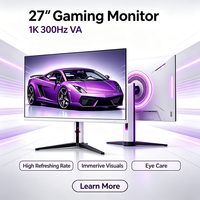 Moniteur FHD 24 27 pouces 300 Hz pour bureau à domicile, design sans cadre, 1 ms, lumière RVB, compatible VESA, écran PC