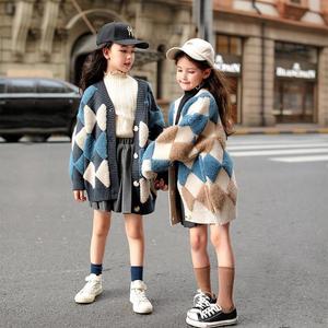 Nouveau design, pull en tricot géométrique coloré épais vintage en coton à la mode pour filles de 3 à 8 <span class=keywords><strong>ans</strong></span>, <span class=keywords><strong>manteau</strong></span> pour enfant - Product Image 3