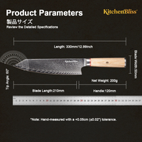 Couteau de chef Kiritsuke japonais personnalisé KitchenBliss Private Label, cœur en acier VG-10, 67 couches de damas, pour la cuisine